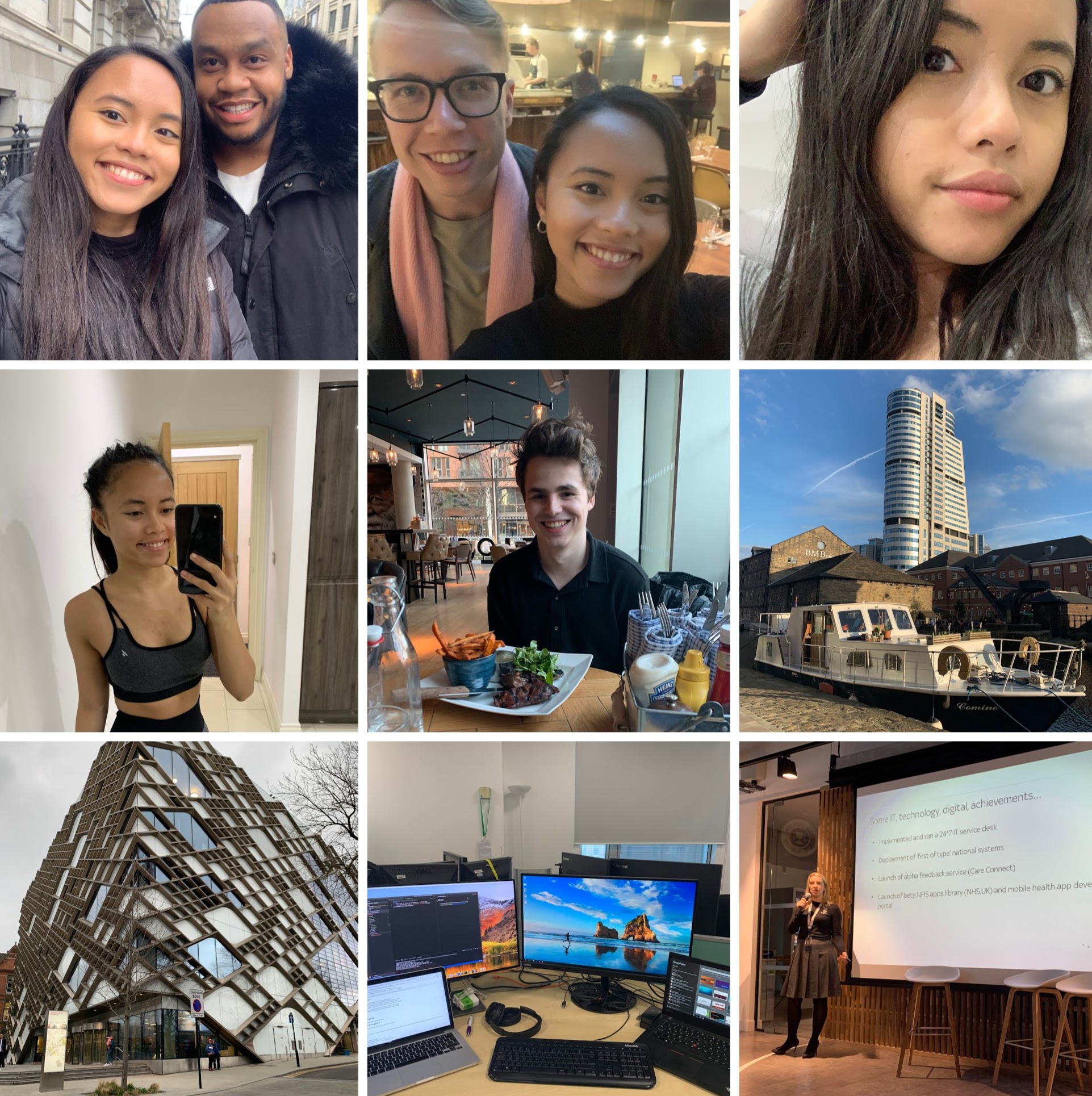 Selfies with friends, workout selfie, dinner with M, Leeds, Sheffield, my new desk and IWD event﻿