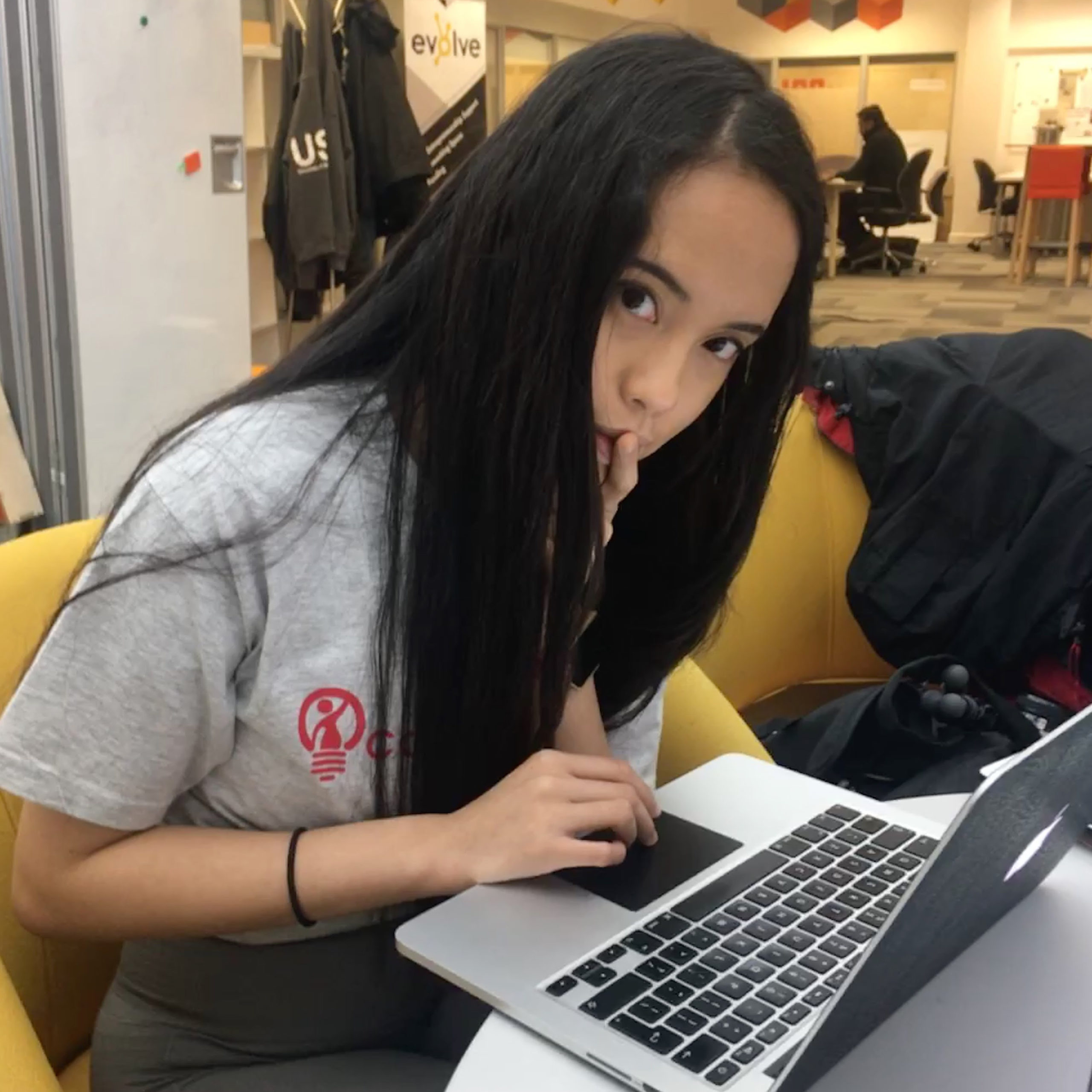 Pauline on a computer