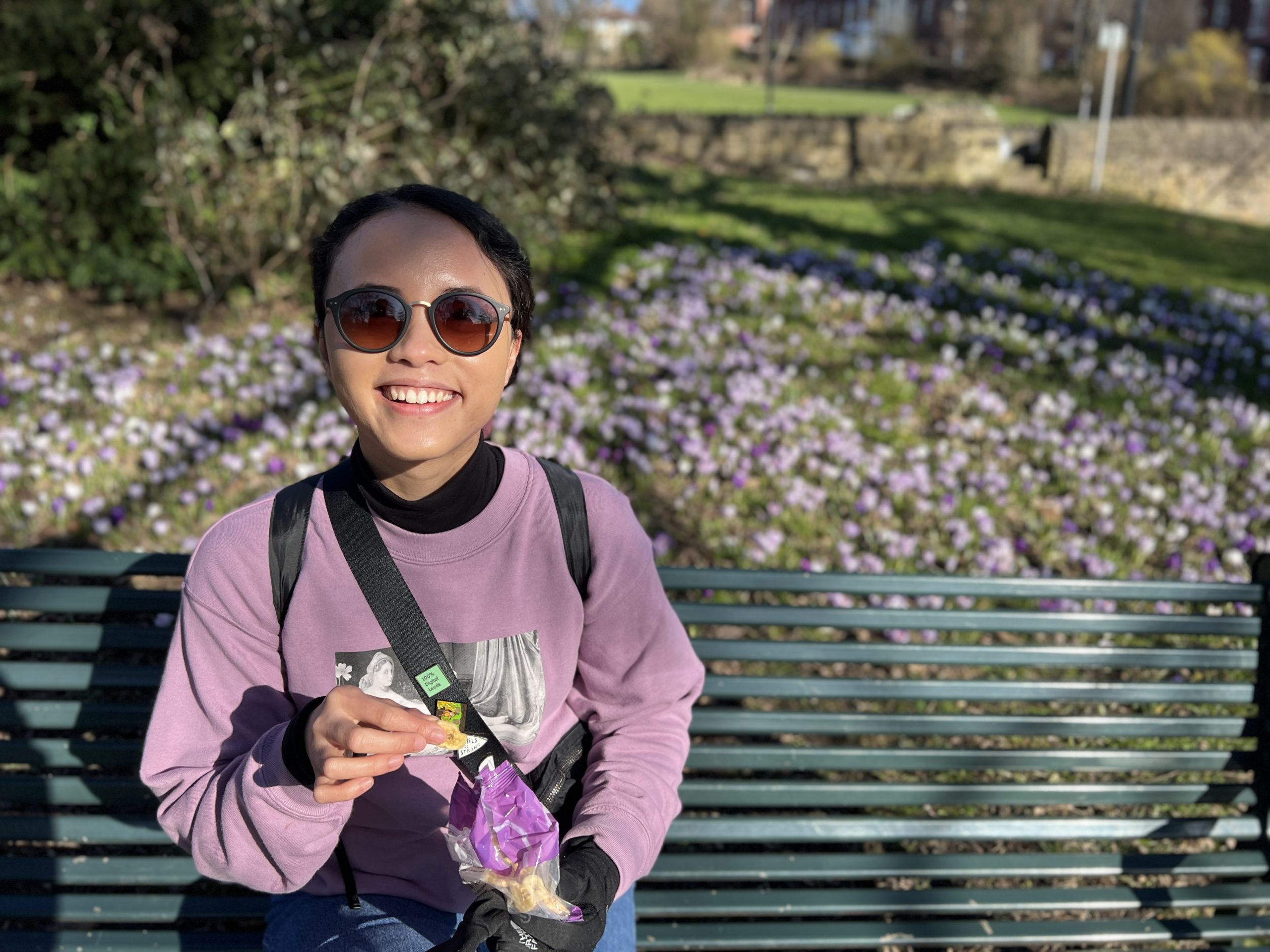 Just sat on a park bench eating banana chips