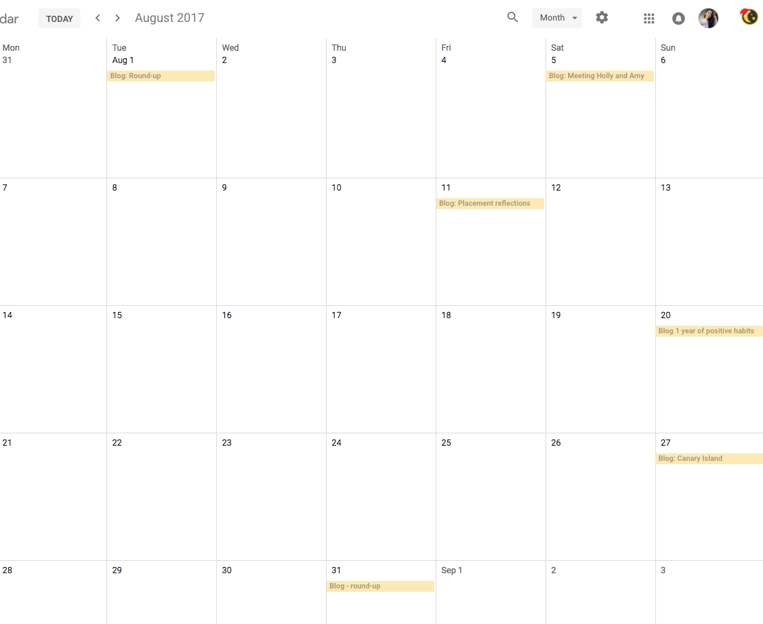 Blogging calendar of August 2017